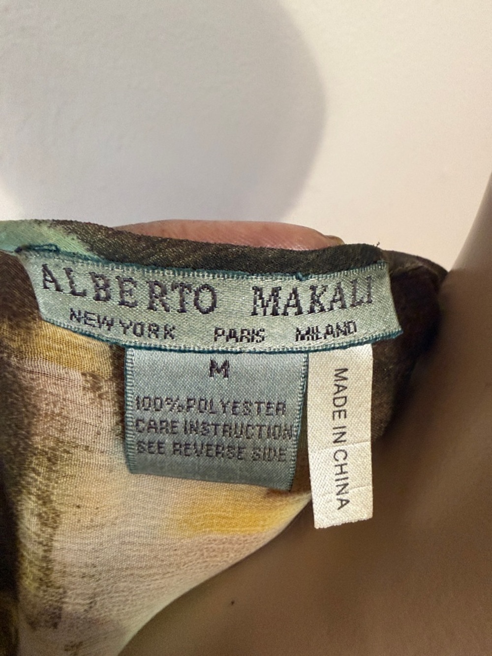Alberto Makali Olive Green and Gold Patterned Boho Blouse - Picture 8 of 8